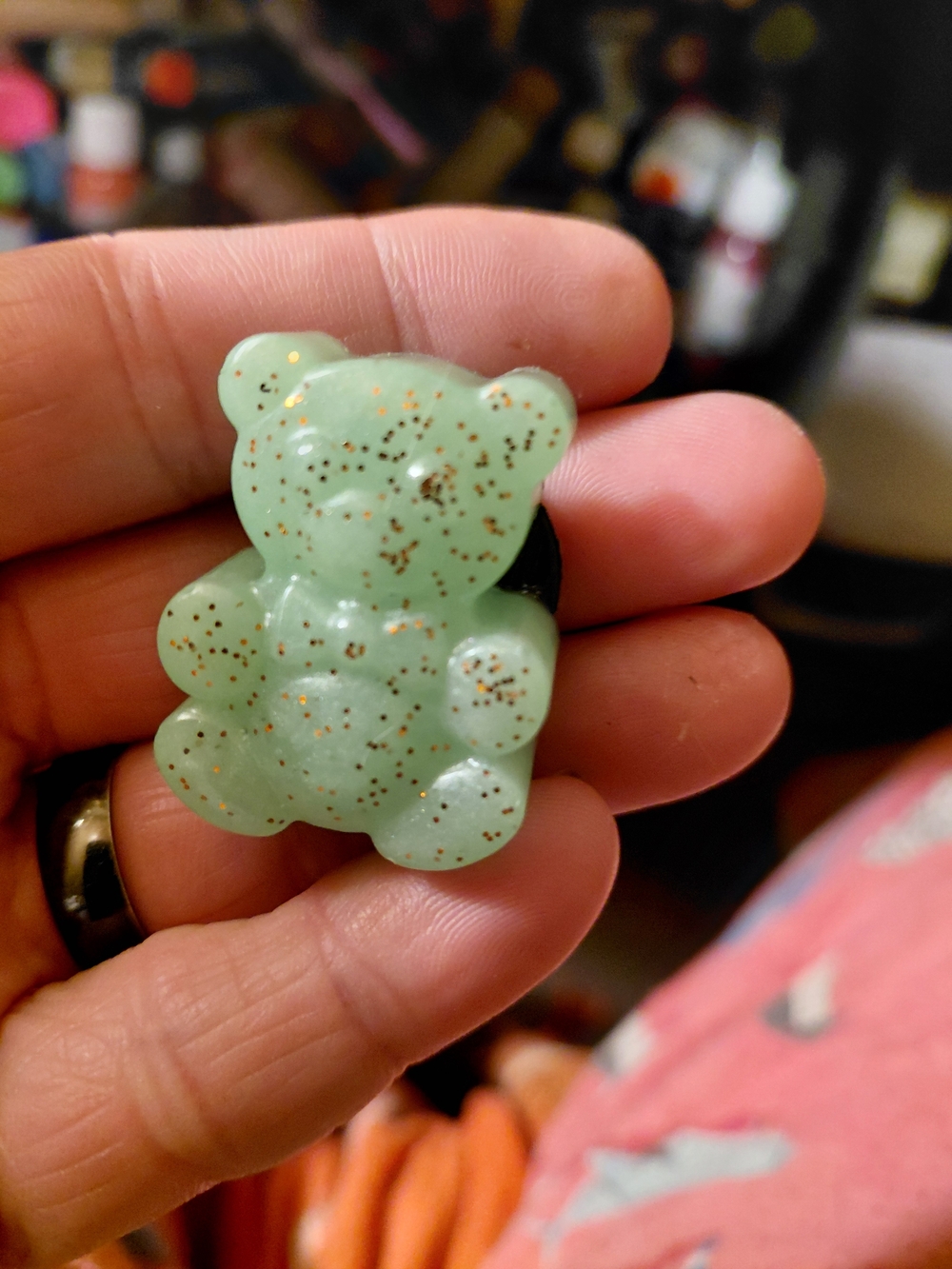 Mint Green Glitter Bear Pin